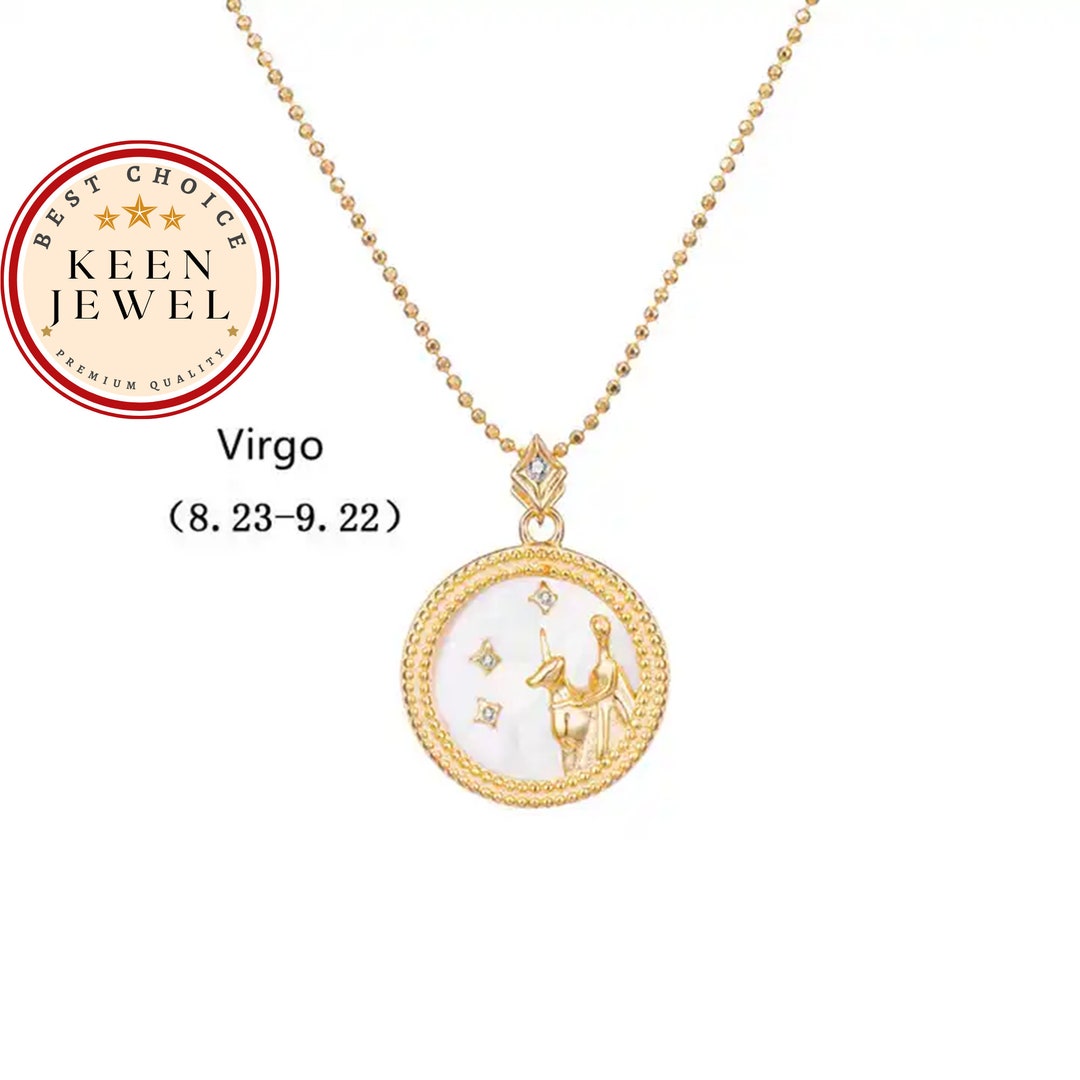 Virgo Zodiac Pearl Necklace: 18k Gold Celestial Pendant - Etsy