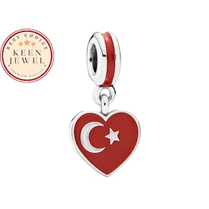 Encanto del corazón de la bandera de Turquía para la pulsera, encanto colgante del corazón para la pulsera, regalos para ella, encanto de Turquía, regalos del mejor amigo para ella imagen 1