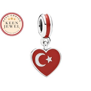 Pandora Fitting Turkey Flag Heart Charm For Bracelet, Heart Charm For Pandora, Gifts For Her, Turkey Charm, Best Friend Gifts For Her