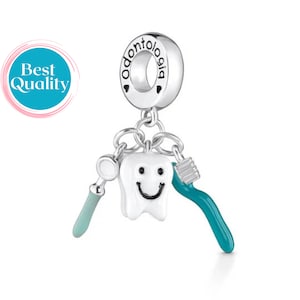 Pandora Fitting Dentist Charm For Bracelet, Sterling Silver Enamel Toothbrush Charm For Pandora, Birthday Gift For Her, Christmas Gift