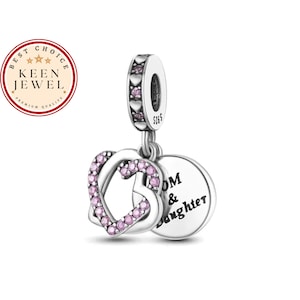 Mom and Daughter Heart Charm For Pandora Bracelet, Birthday Gifts For Mother and Daughter, Heart Charm For Bracelet