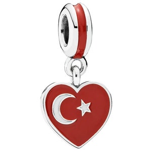 Encanto del corazón de la bandera de Turquía para la pulsera, encanto colgante del corazón para la pulsera, regalos para ella, encanto de Turquía, regalos del mejor amigo para ella imagen 3