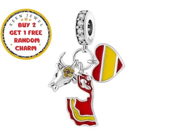 Spain Flag Heart Charm, Flamenco Charm, Bull Charm Fit for Pandora