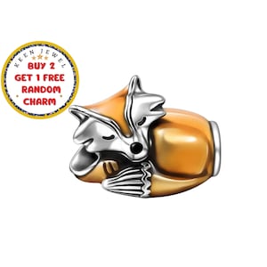 Fuchs Charm für Pandora Armband - Geschenke für sie, Natur-Liebhaber-Geschenke - Orange Fuchs Charm für Armband