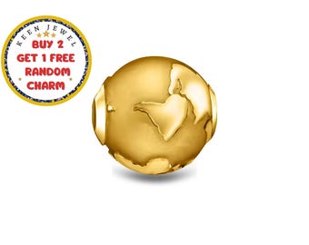 Gold Globe Charm Fits Pandora Bracelet, Gold Plated 925 Sterling Silver World Bead with Sparkling Continents, Traveler Gift for Her