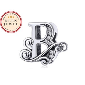 Charm de letra B gótica para pulsera, Charm de letra B de plata de ley 925 para pulsera, Regalos de cumpleaños para ella, Regalos de abuela para ella