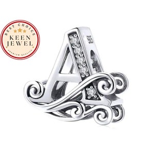 Encanto gótico de una letra para pulsera, plata de ley 925 Un encanto de letra para pulsera, regalos de cumpleaños para ella, regalos de abuela para ella