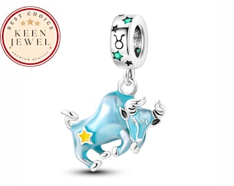 Sterlingzilver Stier sterrenbeeld bedel: kleurrijke Pandora-compatibele armbandbedel