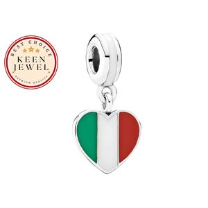 Pandora Dekoration Italien Flagge Charme für Armband, Sterling Silber Emaille Flagge Charme, Pandora Dekoration Italien Herz Charme, Weihnachtsgeschenke für Sie