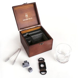 Cigar Glass Box Gift - Perfect for Whiskey Lovers, Cigar Aficionados, Whiskey Rocks Glass, Whiskey Stones, Cigar Holding Glass