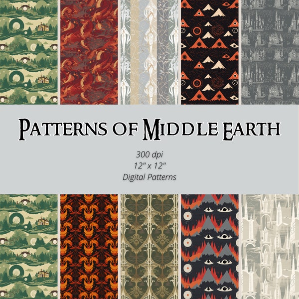 Patterns of Middle Earth / Lord of The Rings Inspired Seamless Patterns / Digital Paper / Scrapbook Paper / Modern and Minimalistic Patterns