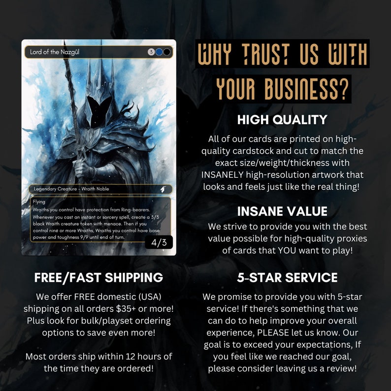 MTG EDH Starter Pack Lord of the Wraiths / Premium MTG Proxy Cards