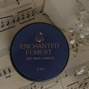 Enchanted Forest, 100% Soy candle, Dark Academia, Woodsy Scent, Candle Gift, Magical Candle, Gift Idea, Tin Candle, Fantasy Home Decor