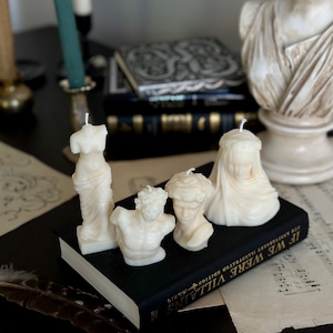 4 pc. Veiled lady,  David, Venus and Zeus bust candle, soy candle, gift idea, Greek statue, Bust, Sculpture, Dark Academia, Gift Books