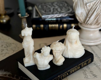 4 pc. Veiled lady,  David, Venus and Zeus bust candle, soy candle, shaped candle, gift idea, Greek statue, Bust, Sculpture, Christmas Gift