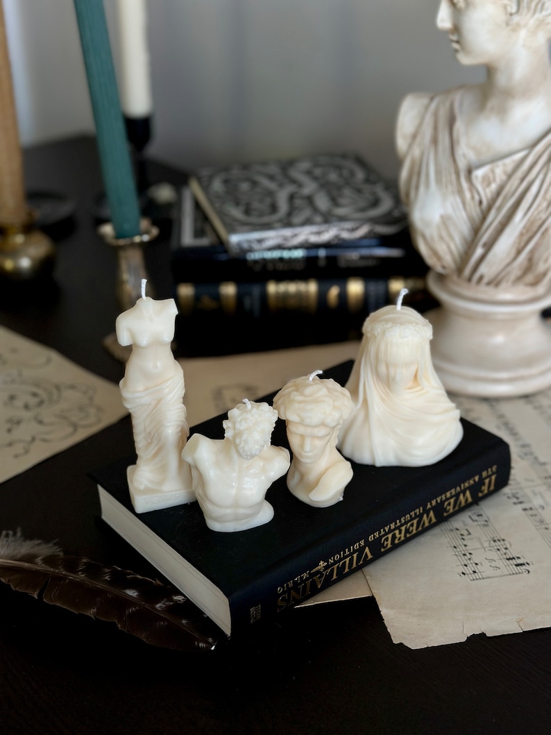 4 pc. Veiled lady, David, Venus and Zeus bust candle, soy candle, shaped candle, gift idea, Greek statue, Bust, Sculpture, Christmas Gift