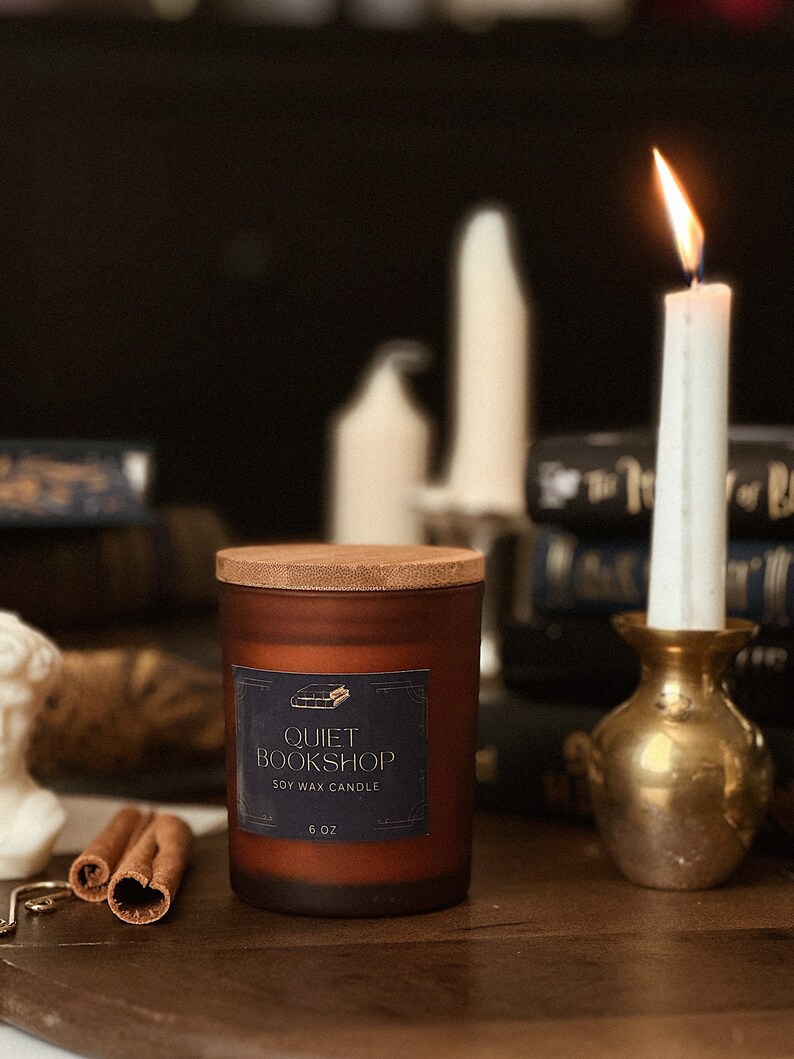 Bookish soy 100% candle, Unique fragrance, Quiet Bookshop, Candle Gift, Dark Academia Candle, Book Aesthetic, Book Lover Gift, Library image 1