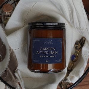 Soy Candle 100%, Unique fragrance, Garden After Rain, Candle Gift, Floral Candle, Dark Academia, Book Aesthetic, Fantasy Candle, WitchyDecor