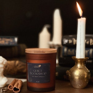 Bookish soy 100% candle, Unique fragrance, Quiet Bookshop, Candle Gift, Dark Academia Candle, Book Aesthetic, Book Lover Gift, Library image 4