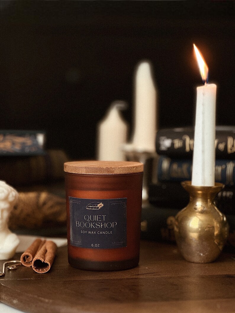 Bookish soy 100% candle, Unique fragrance, Quiet Bookshop, Candle Gift, Dark Academia Candle, Book Aesthetic, Book Lover Gift, Library image 4