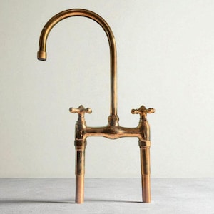 Antique Style Solid Brass Bridge Faucet – Unlacquered 8&quot; Vintage Kitchen Sink Tap