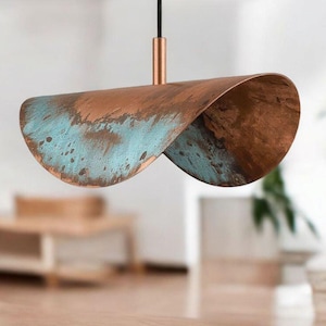 Handmade Rustic Copper Pendant Light – Wavy Patina Hanging Lamp – Vintage Industrial Lighting for Kitchen & Dining Room,VintageCopperDecor