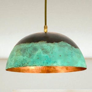 Green Patina Copper Pendant Light: Farmhouse Kitchen Island Lighting