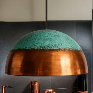 Handmade Solid Copper Pendant Light – Rustic Farmhouse Dome with Green Patina – Handmade coppe Kitchen Island Ceiling Fixture,Marrakech360