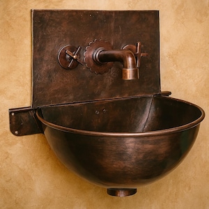 Hand Hammered Copper Wall Mount Bathroom Sink with Mixer Faucet