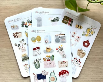 Stickers Pack | pack of 4 Sticker Sheets, Cozy Stickers, Journal Stickers, Cute, Planner Stickers, scrapbook sticker, ORIGINAL illustration