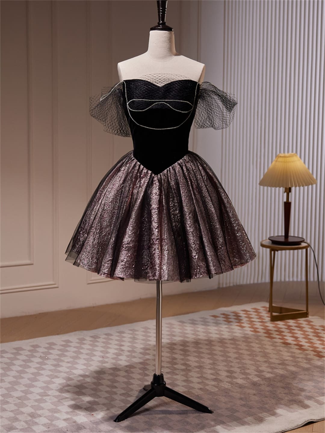 Vintage Ball Gown Off The Shoulder Black Tulle Lace Formal 8th Grade Homecoming Dresses Summer Middle School Hoco Dress 20th Birthday Outfits DH1157