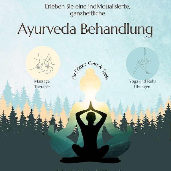 Ayurveda, Yoga, Plantilla de volante, Anuncio imprimible, Flugblatt, Handzettel, Yogastudio, Werbung