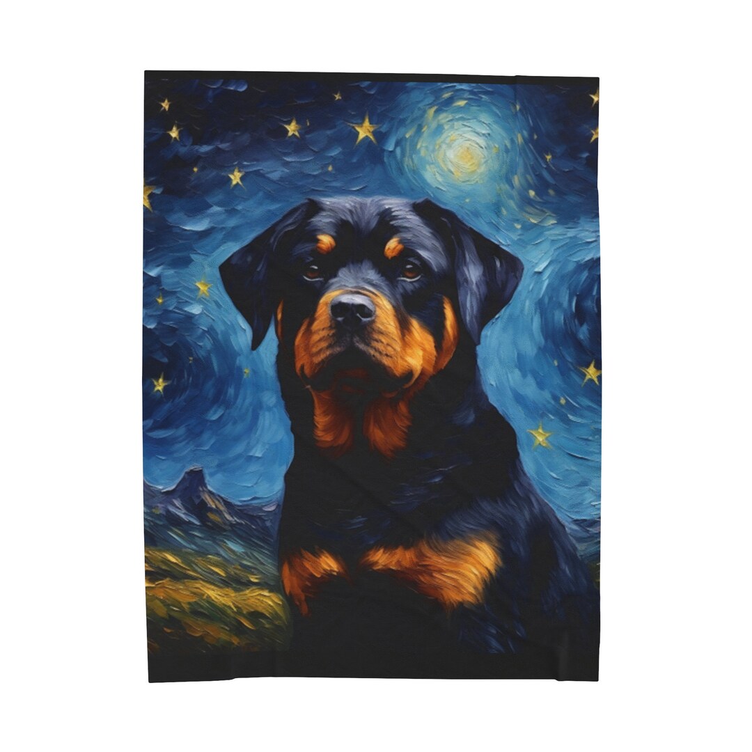 Starry Night Rottweiler Mom Blanket Unique Van Gogh Inspired Rottweiler