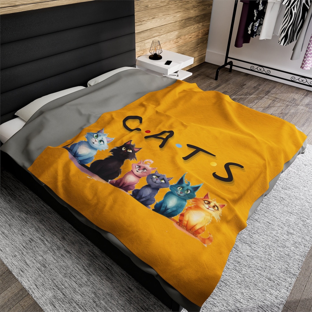 Catfriends Themed Blanket Cozy Cat Lover Blanket Yellow Etsy