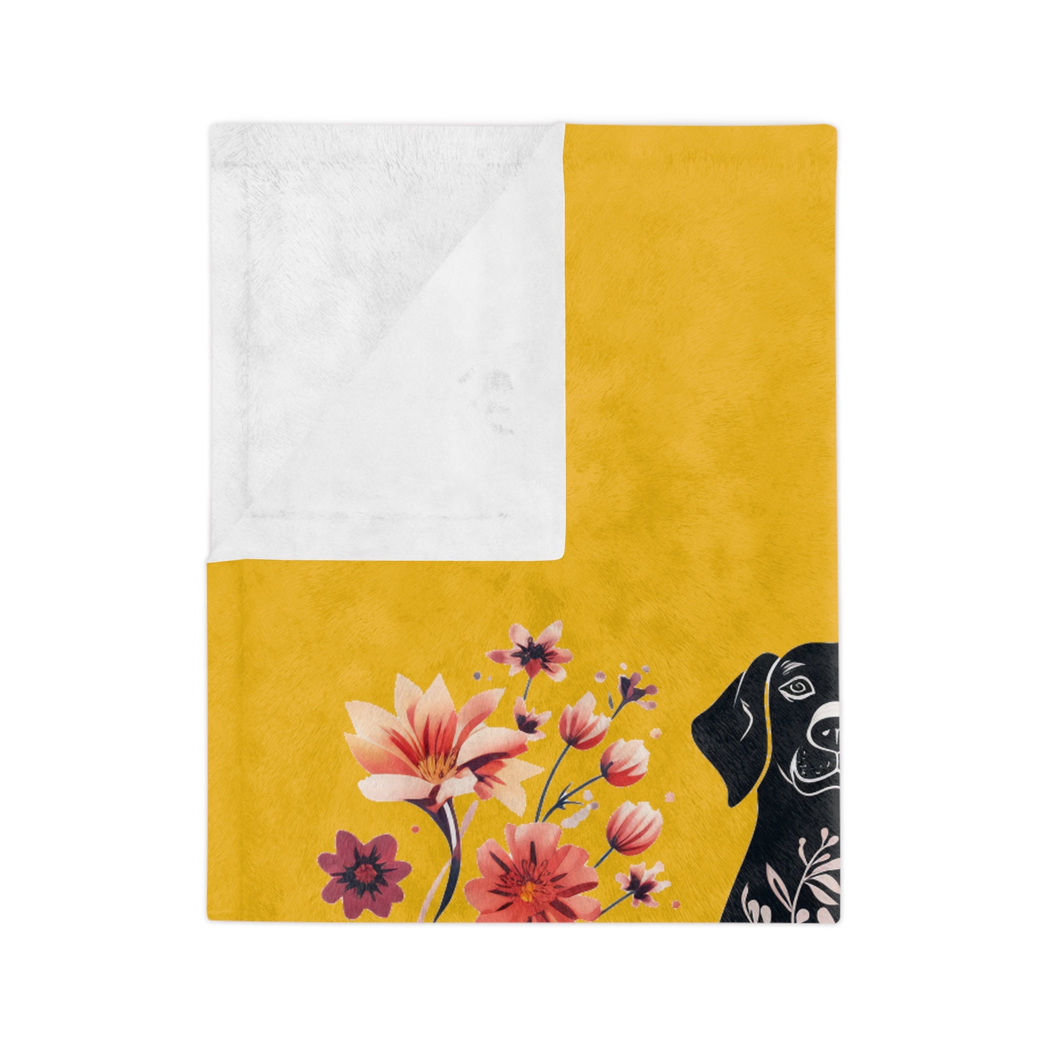 Christmas Blanket for Dog Lover Yellow Dog Mom Plush Blanket Floral Dog