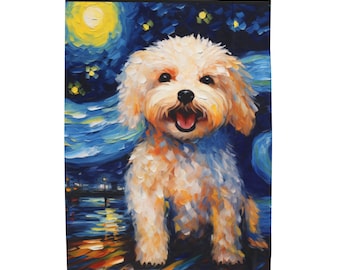 Starry Night Bichon Blanket - Bichon Mom Personalized Gift - Holiday Blanket for Bichon Lover - Custom Name Bichon Blanket for Christmas