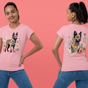 2 sided German Shepherd Shirt - Fall Floral Dog Lover Tee - Colorful German Shepherd Unisex Jersey Short Sleeve Tee