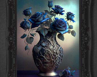 Blue Roses in Vase with Light Background