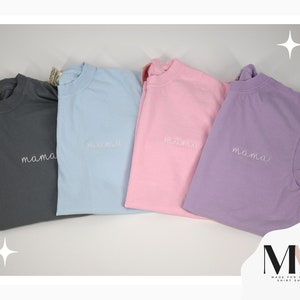 Comfort Colors Embroidered Mama Shirt, Custom Mama T-shirt