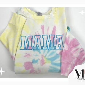 Embroidered MAMA Tie Dye Crewneck Sweatshirt, Unisex Mama Sweatshirt