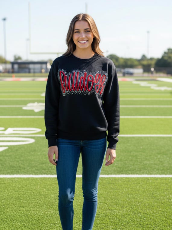 Custom Bulldogs Sweatshirt - Embroidered & Bling Crewneck - School Spirit Sweatshirt -Team Mascot Shirt