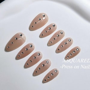 Handmade Euphoria Almond Press On Nails Natural Pink Clear Fake Nails 10pc