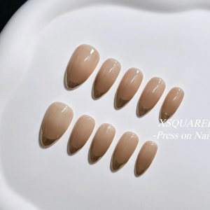 Handmade Classic Almond Press On Nails Natural Gold Mirror French Tips Fake Nails 10pc