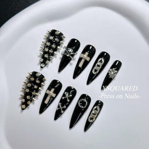 Black Fallen Angels Press On Nails 10pc