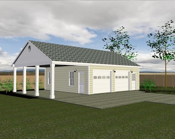38' X 26' 2-Car Garage - Carport | Full Construction Plan