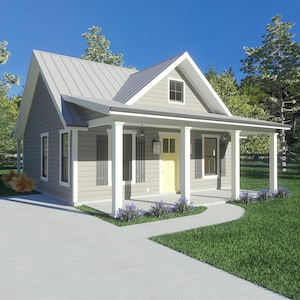 Tiny Cottage Farm house plan | 1 Bed - 1 Bath | 728 Heated Sq ft.| 28&#39; X 44&#39;