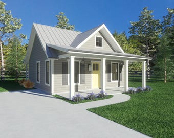 Tiny Cottage Farm house plan | 1 Bed - 1 Bath | 728 Heated Sq ft.| 28' X 44'
