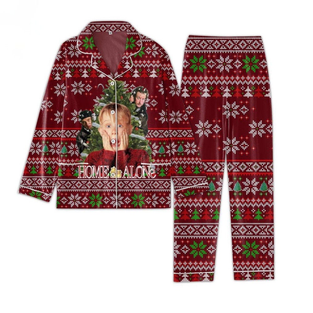 Discover Home Alone Red Christmas Design Pajamas Set, Christmas Movie Pajamas Set, Home Alone Merry Christmas Pajamas Set, Women Pajamas Set Gift