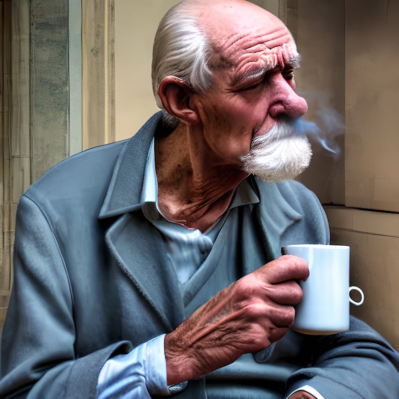 Old Man Drinking Coffee Etsy