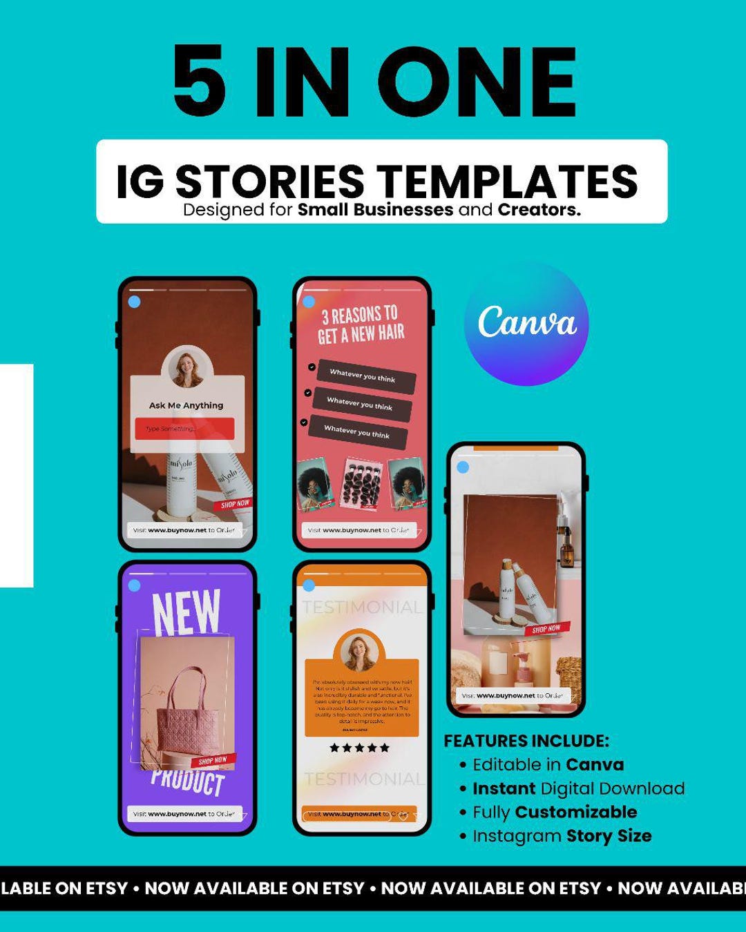 5 in 1 Instagram Story Template | Editable Canva IG Stories | Digital ...
